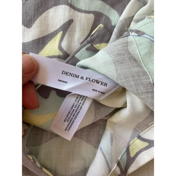 Denim & Flower Ricky Singh Mens Floral Button-Up Shirt M Cotton Blend Gray/Yello - Picture 9 of 10